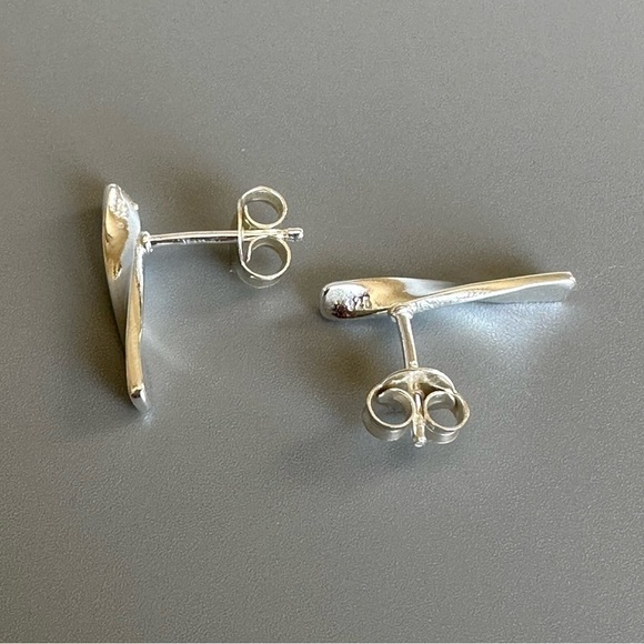 Sleek Silver Curved Bar Earrings - Picture 3 of 3